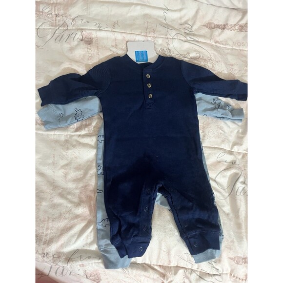 Carter's Other - Carter’s 2 Piece Long Sleeve Jumpsuits Size 3 Month 1 Solid Blue & 1 Dino Print